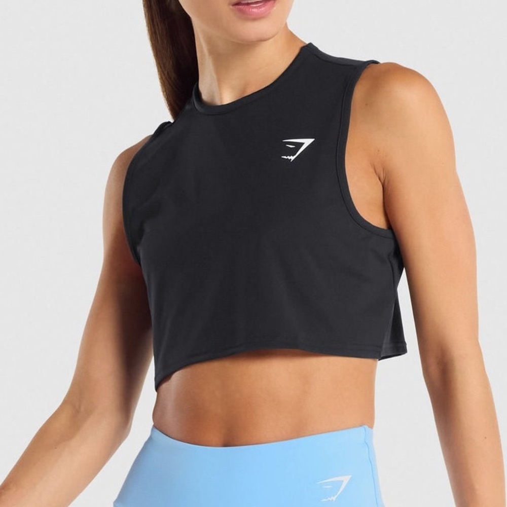 GYMSHARK TRAINING Black Cropped Athletic Tank Top WOMEN XS